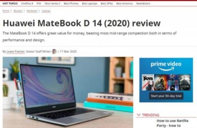 外媒评华为MateBook D：高颜值+硬核技术，在线办公、学习之选